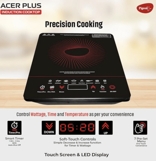 Pigeon By Stovekraft 14429 Acer Plus 1800 Watt Induction Cooktop with Feather Touch Control, Induction Stove comes with 8 Preset Menus and Auto-Shut Off features (Black) - Image 2